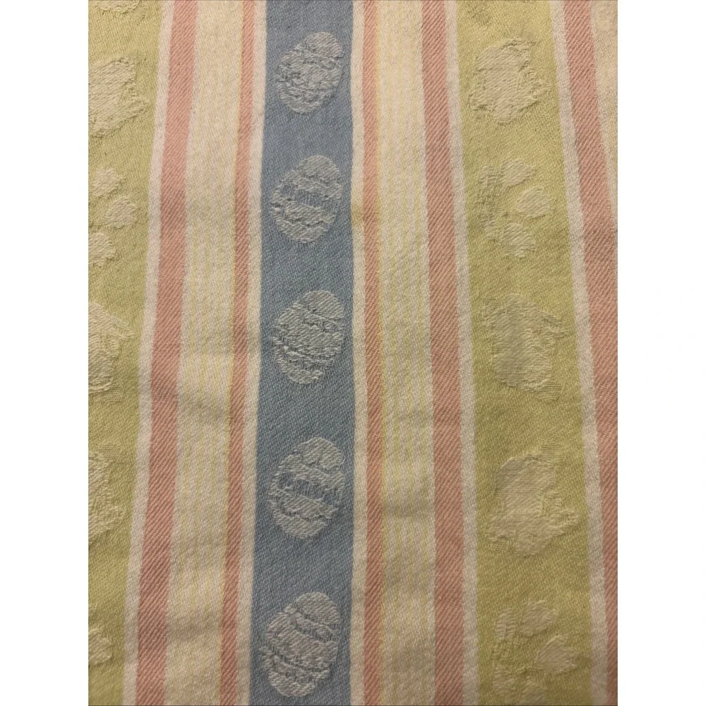 Pastel Spring Striped Easter Eggs & Bunny Tablecloth 57